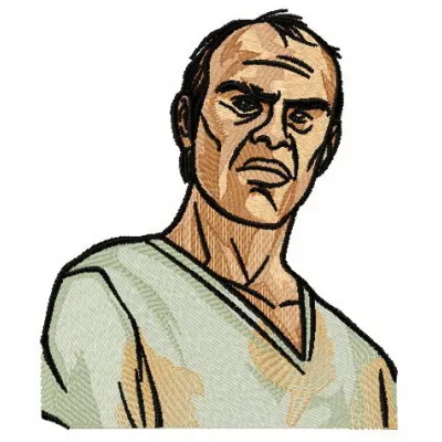 Trevor Philips embroidery design featuring a detailed representation of the game hero for creative stitching projects.
