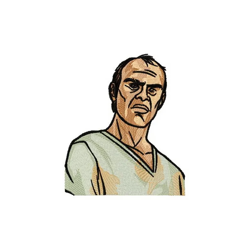 Trevor Philips embroidery design featuring a detailed representation of the game hero for creative stitching projects.
