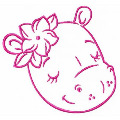 A whimsical sleeping hippo embroidery design showcasing intricate stitching details, perfect for various fabric projects.