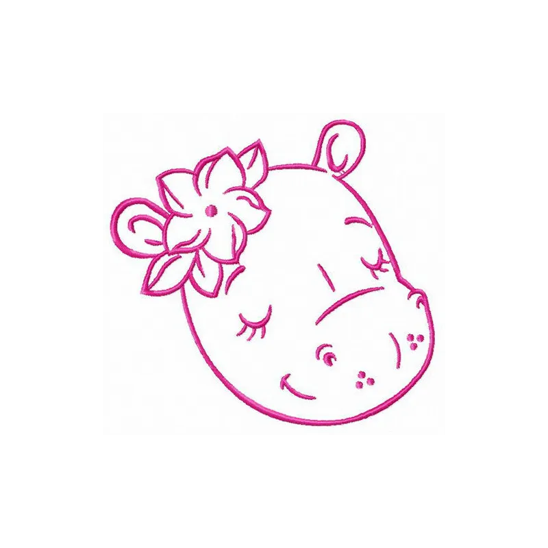 A whimsical sleeping hippo embroidery design showcasing intricate stitching details, perfect for various fabric projects.