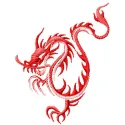 Flamed dragon embroidery design showcased in an oriental style, ideal for unique stitching projects.