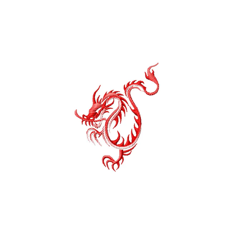 Flamed dragon embroidery design showcased in an oriental style, ideal for unique stitching projects.
