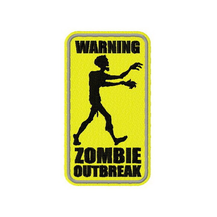 Warning zombie outbreak sign embroidery design - Embroidery Design