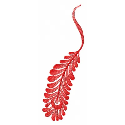 Preview of a vibrant red feather embroidery design suitable for FSL and decorative projects.