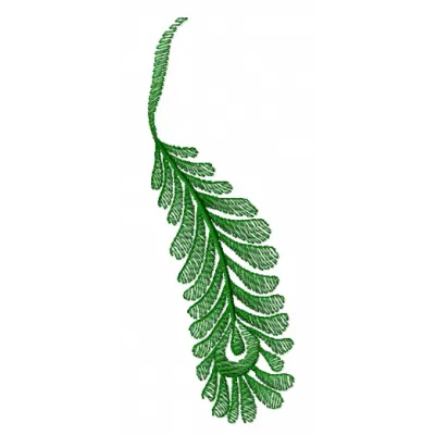 Preview of a green feather embroidery design, showcasing intricate stitching patterns for decorative projects.