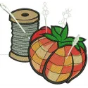 Preview of a tomato needle bed with threads embroidery design, showcasing vibrant colors and intricate stitching patterns.