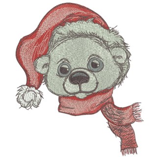 Polar bear in Santa hat embroidery design - Embroidery Design