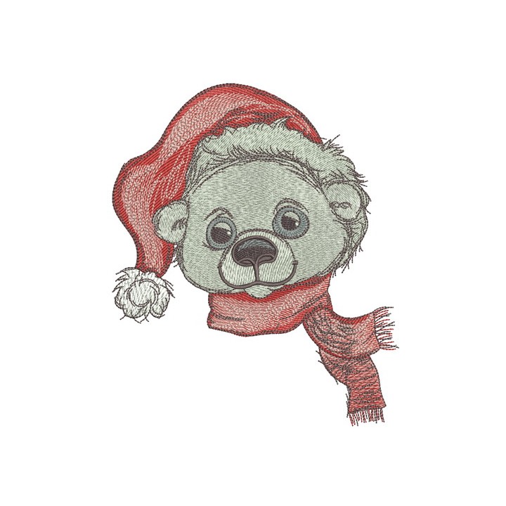 Polar bear in Santa hat embroidery design - Embroidery Design