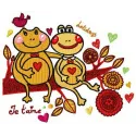 Frog's love embroidery design featuring a cute frog motif, perfect for stitching on t-shirts and baby onesies.