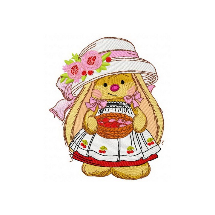 Bunny Mi with basket 2 embroidery design - Embroidery Design