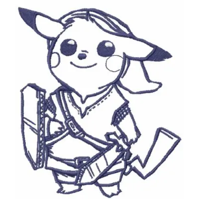 Pikachu blue warrior embroidery design showcasing a playful and dynamic character for your stitching projects.