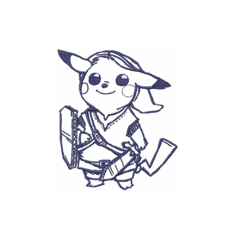 Pikachu blue warrior embroidery design showcasing a playful and dynamic character for your stitching projects.