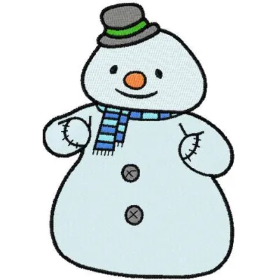 Snowman with hat embroidery design featuring a cheerful snowman, perfect for winter-themed projects.