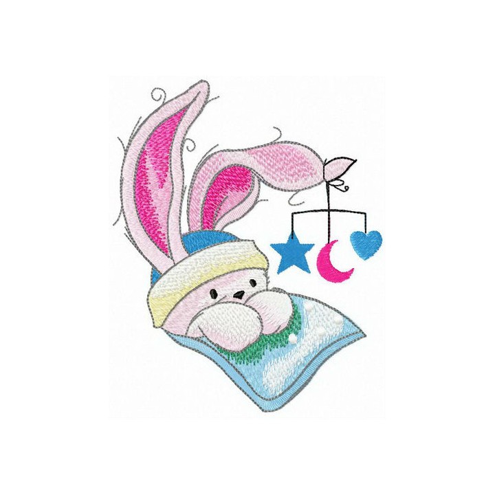 Rabbit with mobile toy embroidery design - Embroidery Design