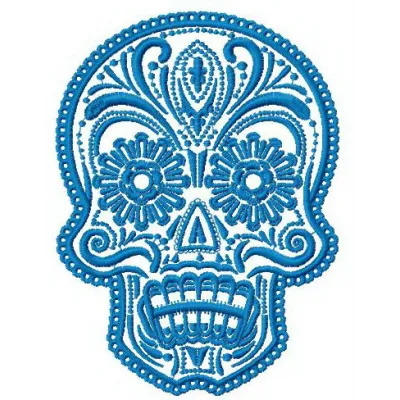 Preview of a painted skull embroidery design featuring intricate details, perfect for unique stitching projects.