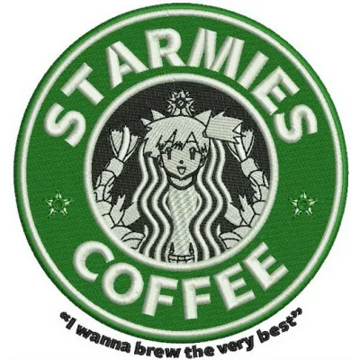 Starmies coffee embroidery design featuring whimsical sea-inspired motifs from Little Mermaid collection.