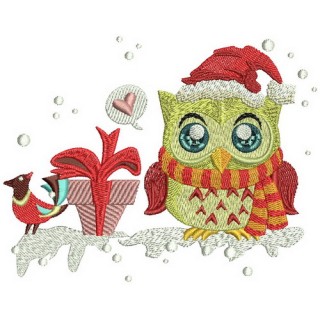 Owl's gift  embroidery design - Embroidery Design