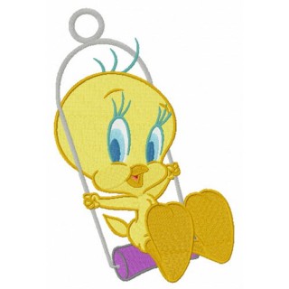 Tweety swings on the perch embroidery design - Embroidery Design