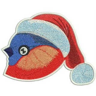 Bullfinch in santa hat embroidery design - Embroidery Design