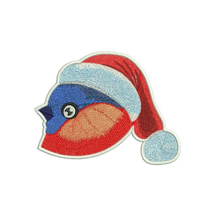 Bullfinch in santa hat embroidery design - Embroidery Design