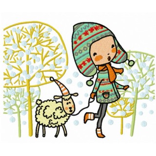 Walking with lamb 2 embroidery design - Embroidery Design