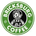 Bricksburg coffee embroidery design featuring a fun Lego-inspired motif, ideal for stitching on tote bags or hoodies.