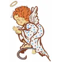 Embroidery design featuring an angel holding a Christmas candle, ideal for festive projects and holiday decorations.