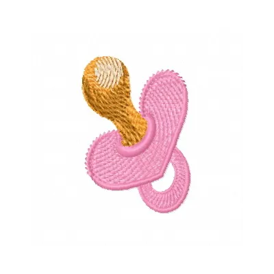 Preview of the pink dummy embroidery design, ideal for stitching on baby onesies or nursery decor.