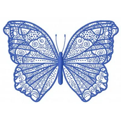 Night blue butterfly 2 embroidery design showcasing intricate stitching patterns on fabric.