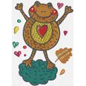 Frog in love embroidery design featuring two frogs surrounded by hearts, perfect for whimsical projects.