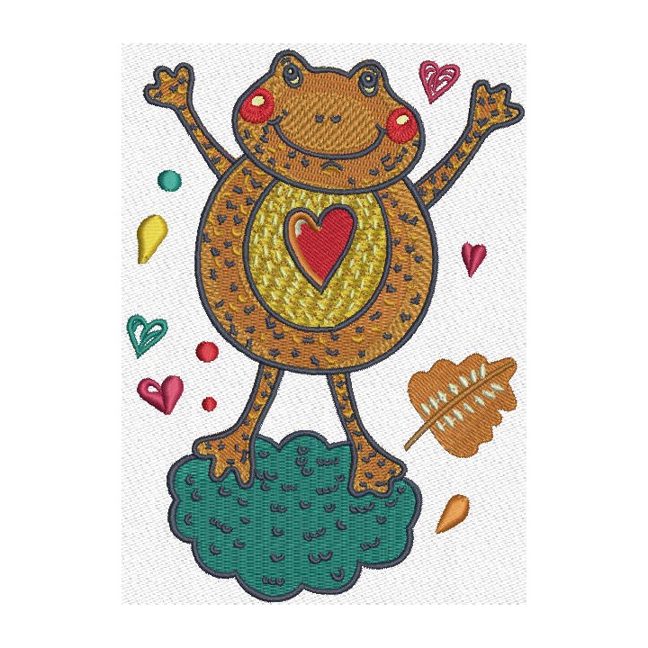 Frog in love embroidery design - Embroidery Design