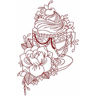 Vintage tea time redwork embroidery design - Embroidery Design