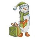 Sad snowman embroidery design featuring a whimsical, frowning snowman with a carrot nose and scarf.