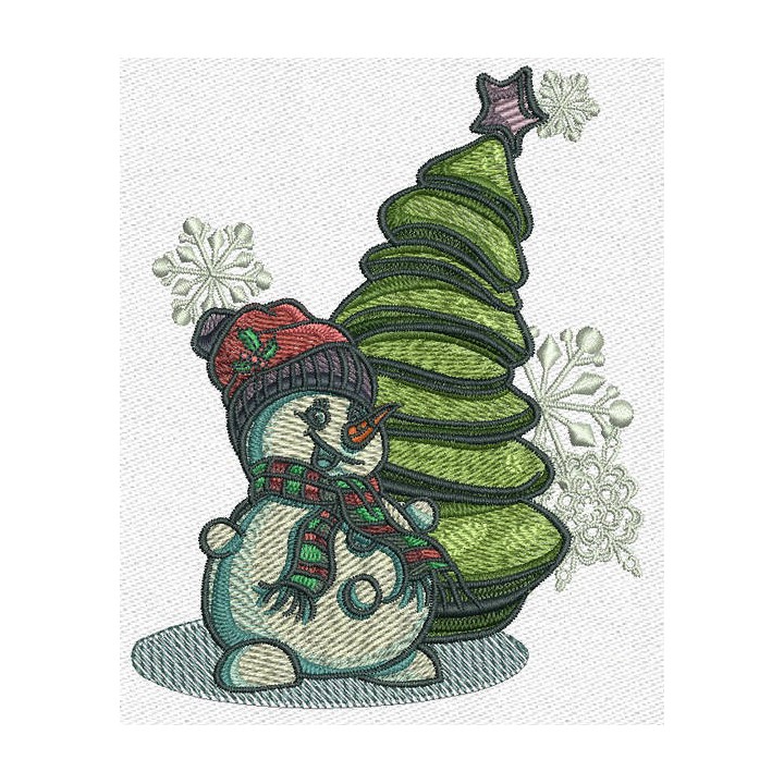 Snowman near fir tree embroidery design - Embroidery Design