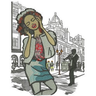 Music lover in Paris embroidery design - Embroidery Design