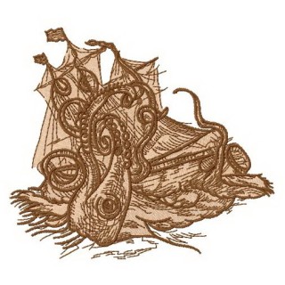 Octopus attack embroidery design - Embroidery Design