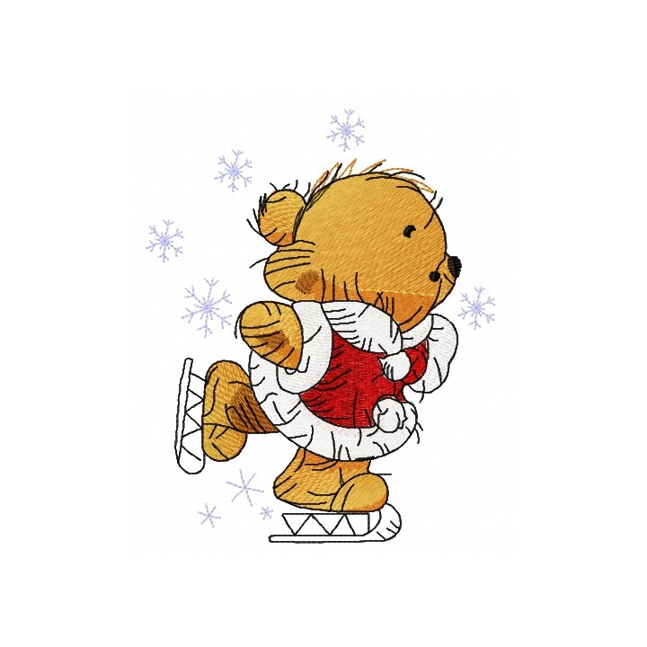 Teddy bear skating 2 embroidery design - Embroidery Design