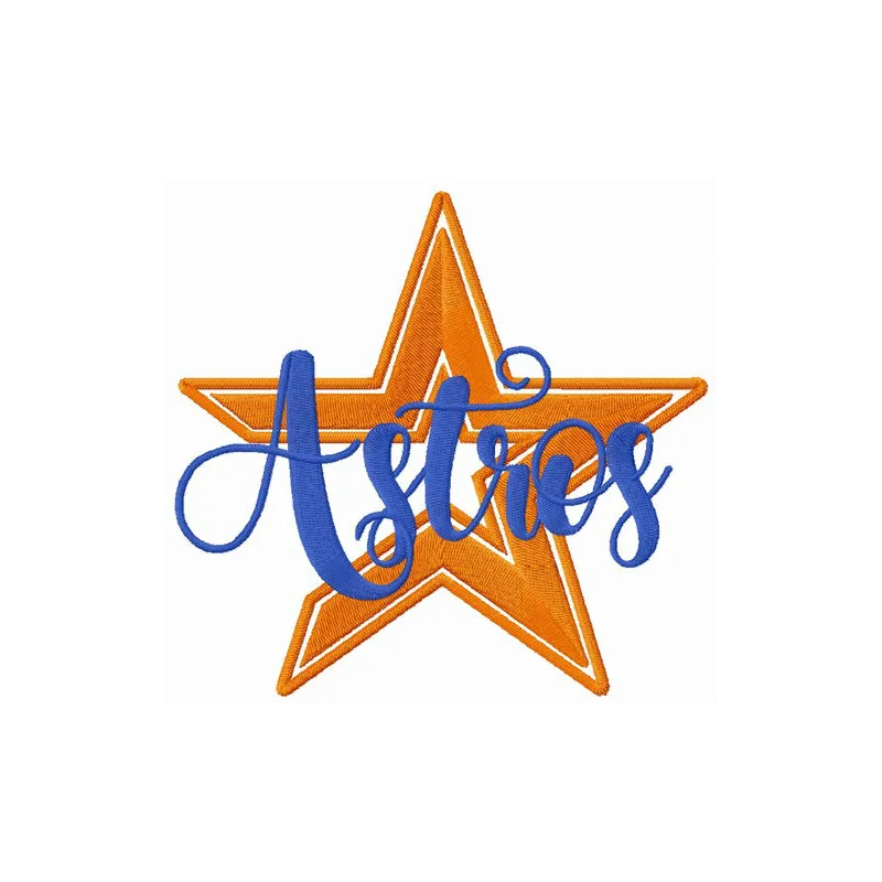 Houston Astros logo alternative embroidery design preview, showcasing intricate stitching patterns for caps and apparel.
