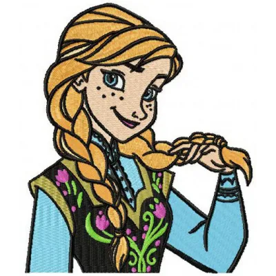 Anna coquette embroidery design from Frozen, showcasing vibrant stitching patterns for creative projects.