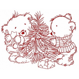 Bear decorating New Year tree 6 embroidery design - Embroidery Design