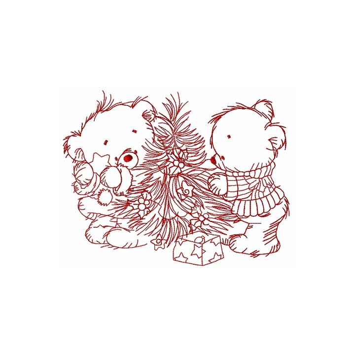 Bear decorating New Year tree 6 embroidery design - Embroidery Design