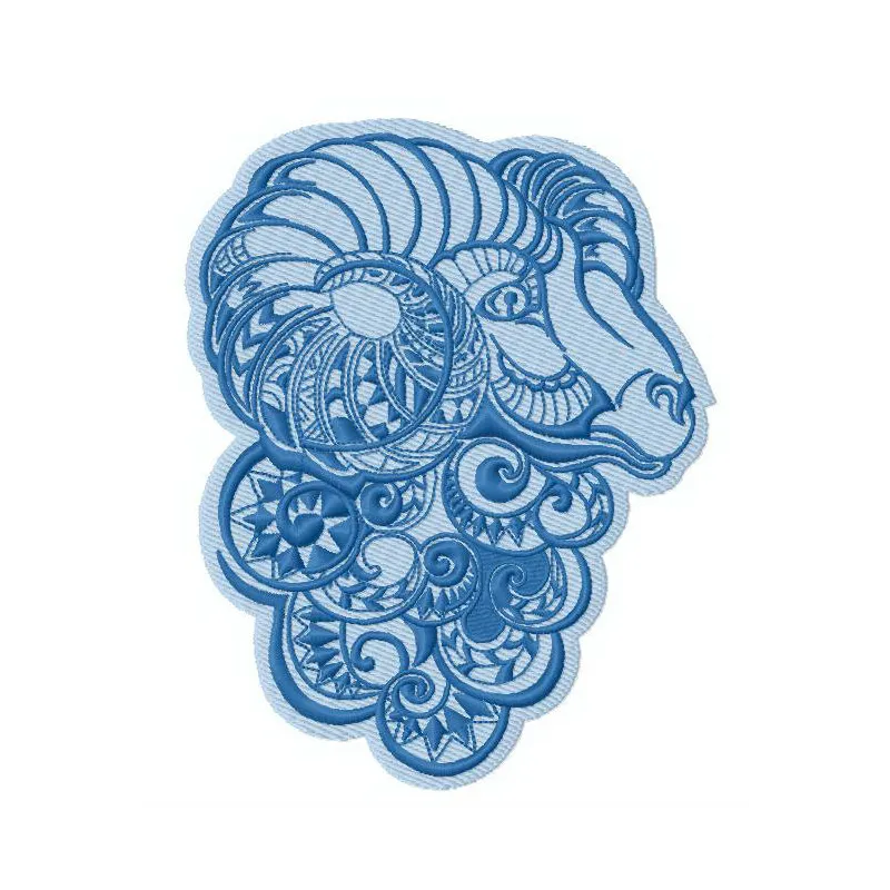Preview image of a ram embroidery design from the Farm Animals collection, showcasing intricate stitched details.