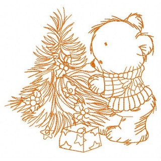 Bear decorating New Year tree 3 embroidery design - Embroidery Design