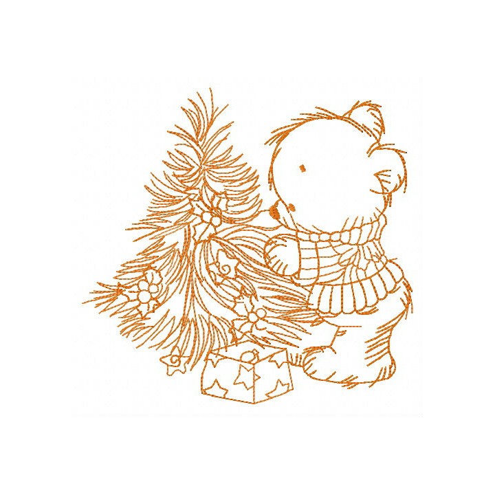 Bear decorating New Year tree 3 embroidery design - Embroidery Design