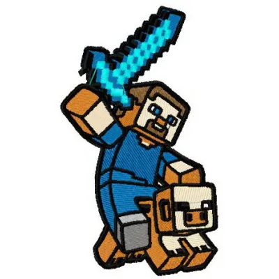 Minecraft warrior 2 embroidery design featuring a pixelated character, ideal for stitching on t-shirts or hoodies.