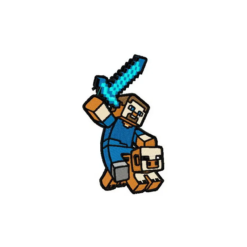 Minecraft warrior 2 embroidery design featuring a pixelated character, ideal for stitching on t-shirts or hoodies.