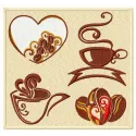Preview of a coffee set embroidery design featuring mugs and coffee beans, perfect for home decor projects.