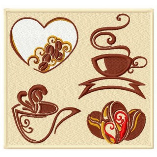 Coffee set embroidery design - Embroidery Design