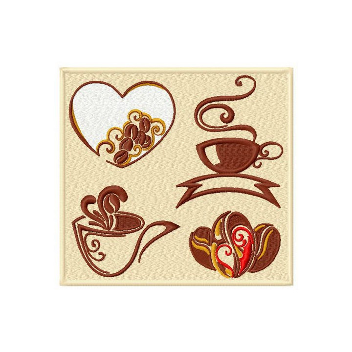 Coffee set embroidery design - Embroidery Design
