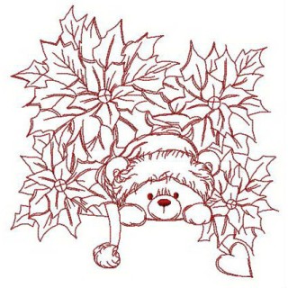 Teddy bear in flowerbed embroidery design - Embroidery Design